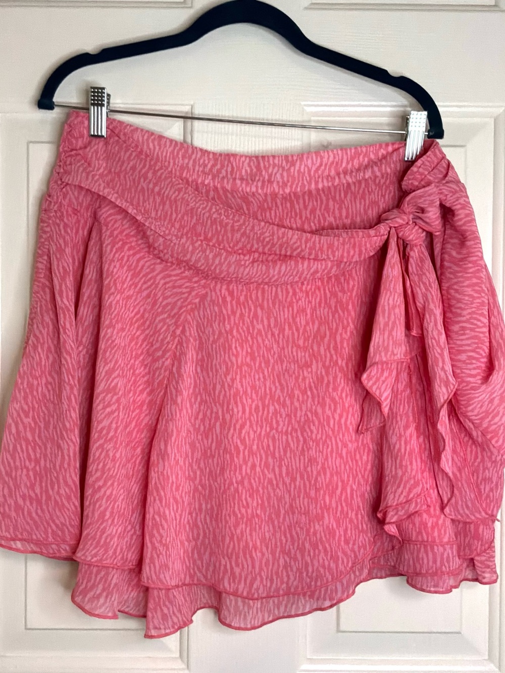 aerie Pink Tie-Side Layered Skater Mini Skirt